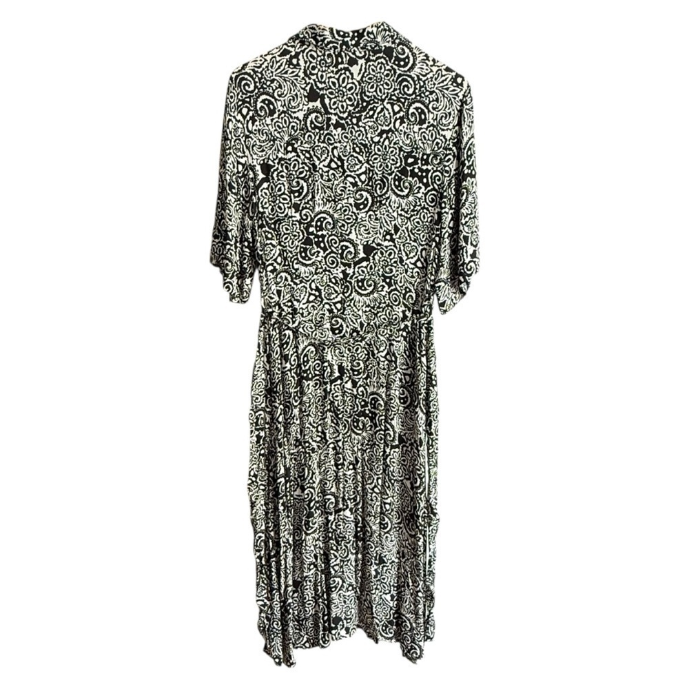 Zara Black White Printed Button Down Shirt Midi Dress V-Neck Lapel Collar Large - Picture 8 of 11